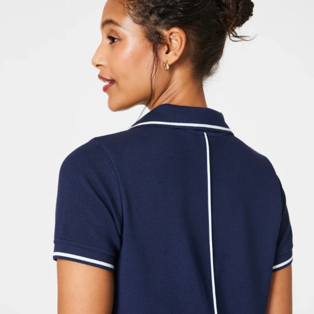 SPANX AirEssentials Pique Polo Midi Dress Polo Shirt Navy White Trim Size XXL - Picture 12 of 13